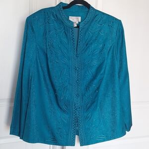 Vintage Adrianna Papell Silk Teal Blue Embroidered Beaded Jacket Size 22W